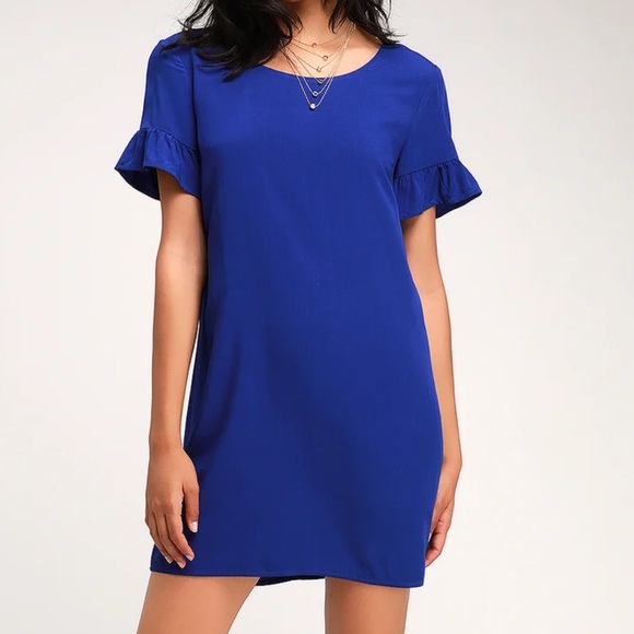Lulus Dresses & Skirts - Lulu's Royal Blue Ruffle Sleeve Shift Dress